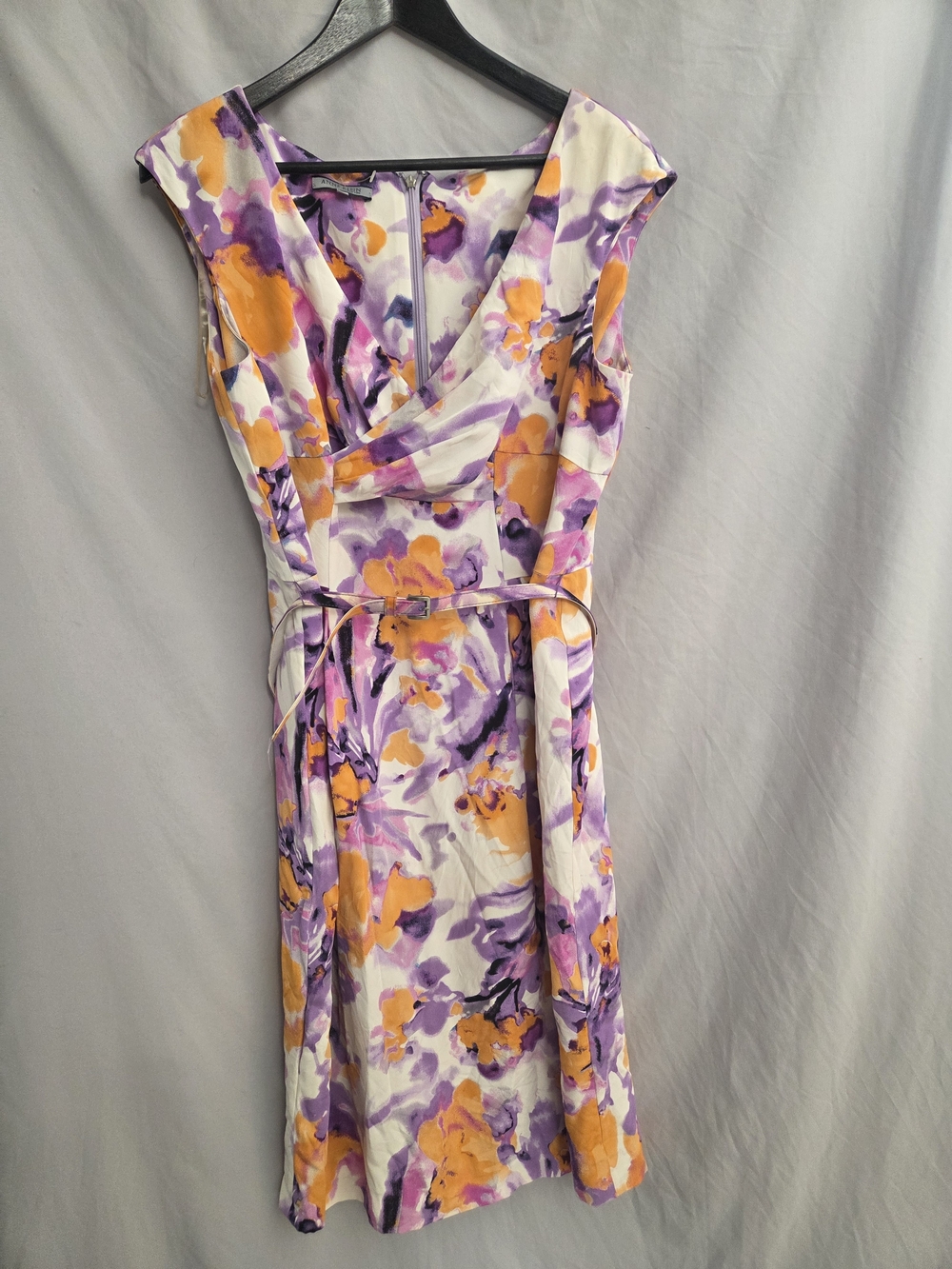 Anne Klein Cream Midi Dress with Purple and Yellow Floral Print